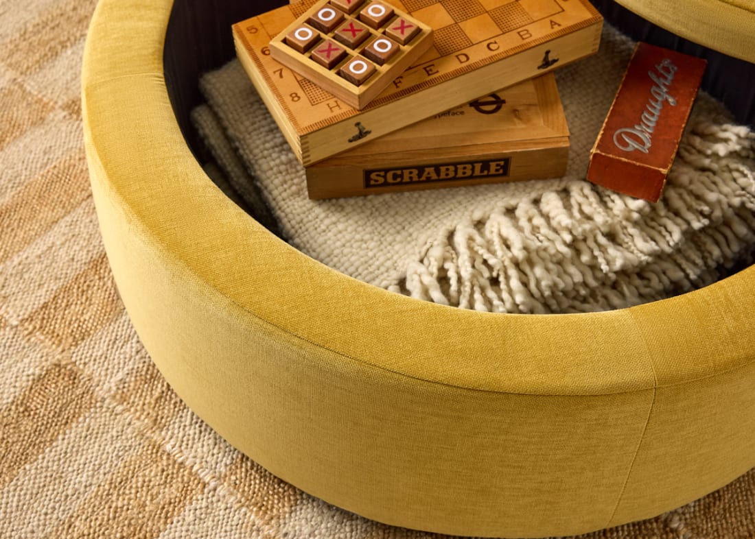 Pot Pie Footstool in Honey Pot Yellow Chenille