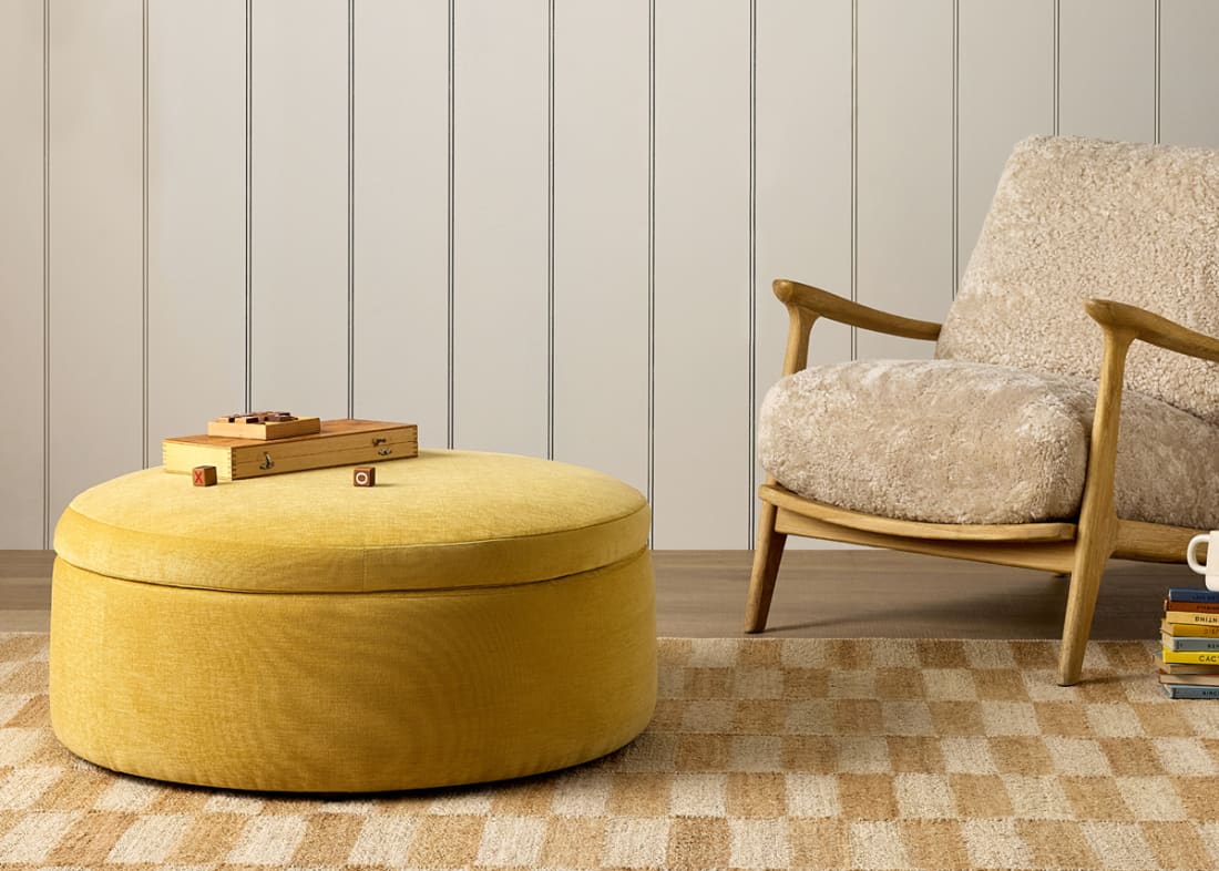 Pot Pie Footstool in Honey Pot Yellow Chenille
