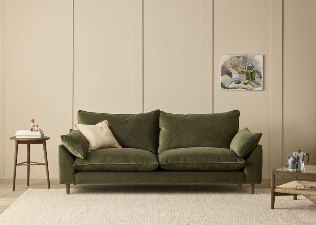 Slow Riser Sofa in Wine Bottle Green Chenille