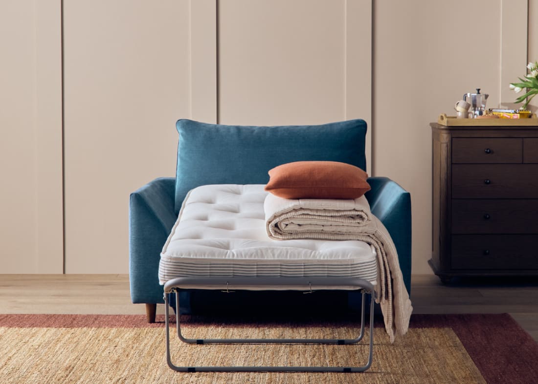 Slow Riser Love Seat in Shipping Forecast Blue Chenille