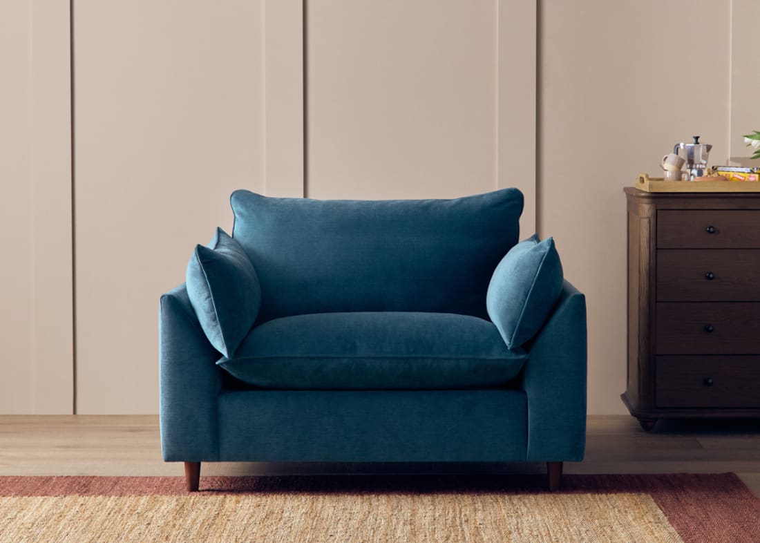Slow Riser Love Seat in Shipping Forecast Blue Chenille