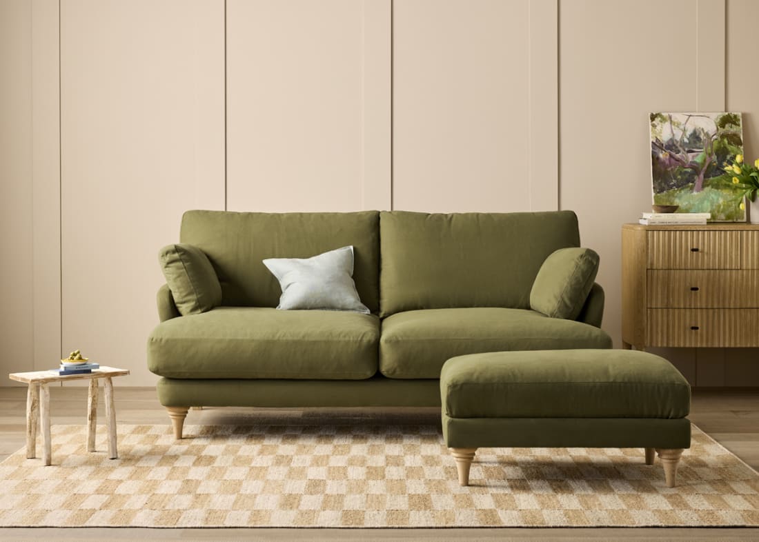 Smithy Footstool in Pressed Olives Green Twill