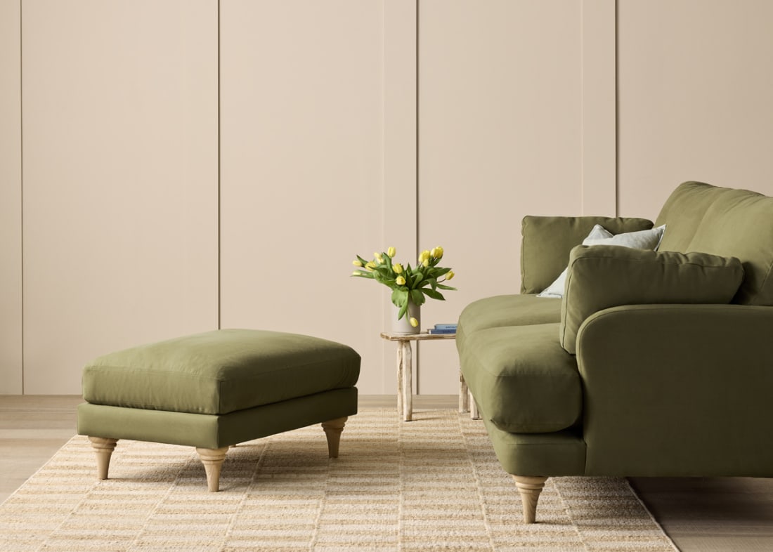 Smithy Footstool in Pressed Olives Green Twill
