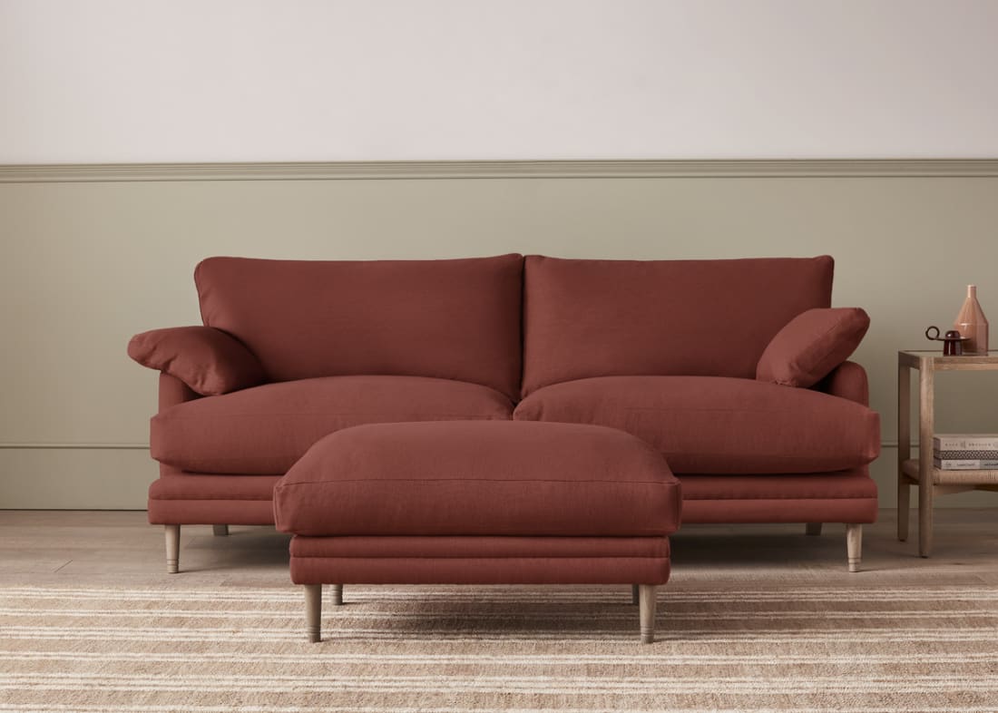 Squisharoo Footstool in Quince Jam Red Linen