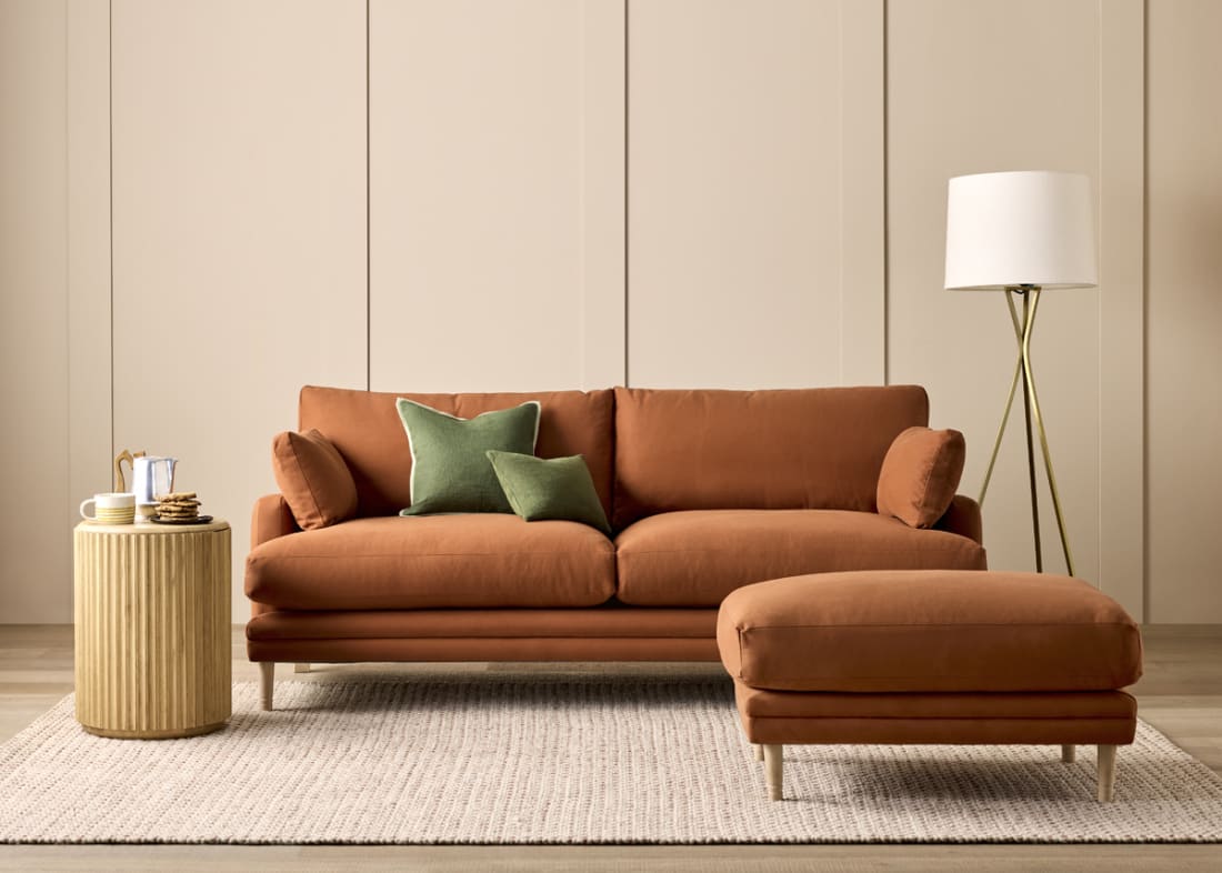 Squisharoo Footstool in Broken Pot Orange Twill