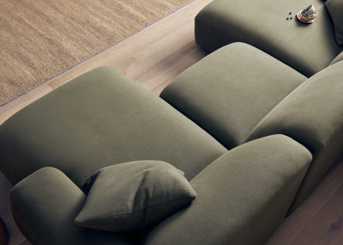 Squishblocks Chaise Cinema Sofa in Waxed Jacket Green Linen