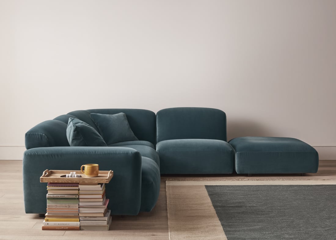 Squishblocks Modular Corner Chaise in Sopping Seagrass Teal Velvet