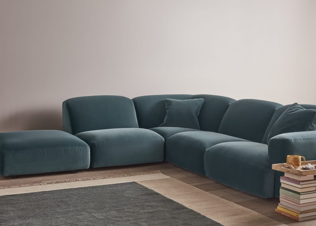 Squishblocks Modular Corner Chaise in Sopping Seagrass Teal Velvet