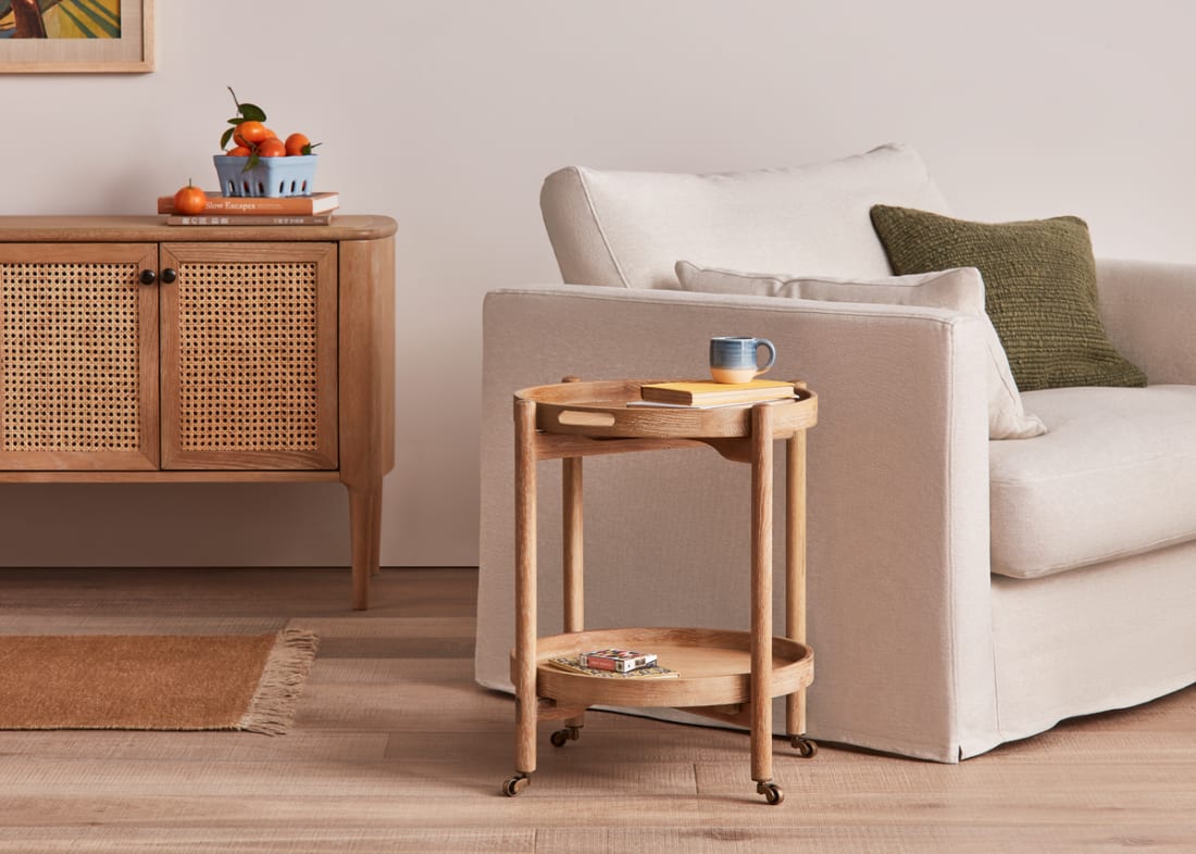 Meals on Wheels Side Table in Whitewashed Oak