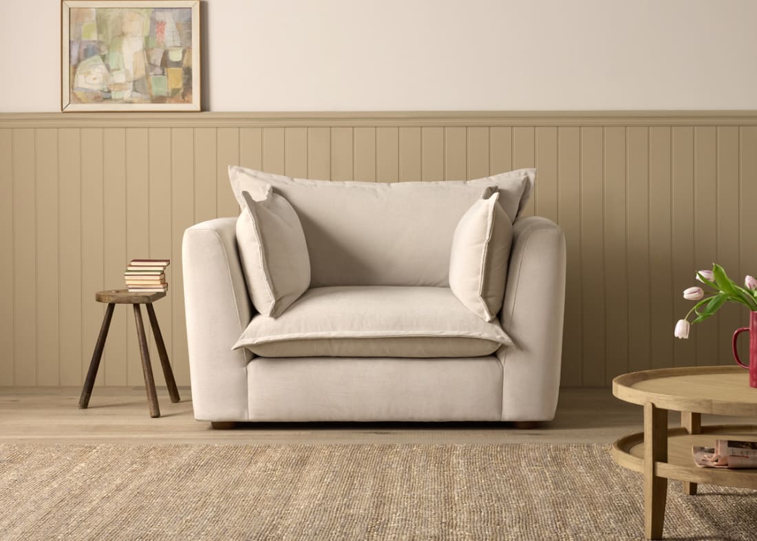 Weekender Love Seat in Egg Box Beige Chenille
