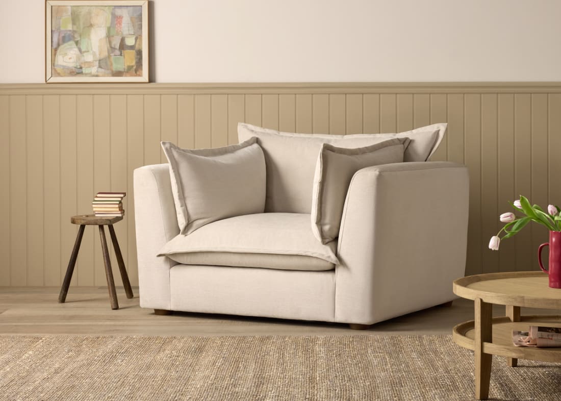Weekender Love Seat in Egg Box Beige Chenille