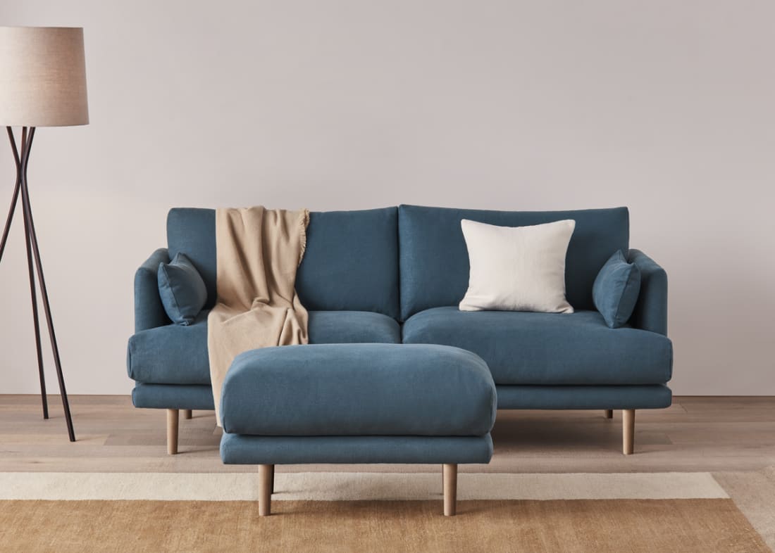 Jeffers Footstool in Hosepipe Teal Linen