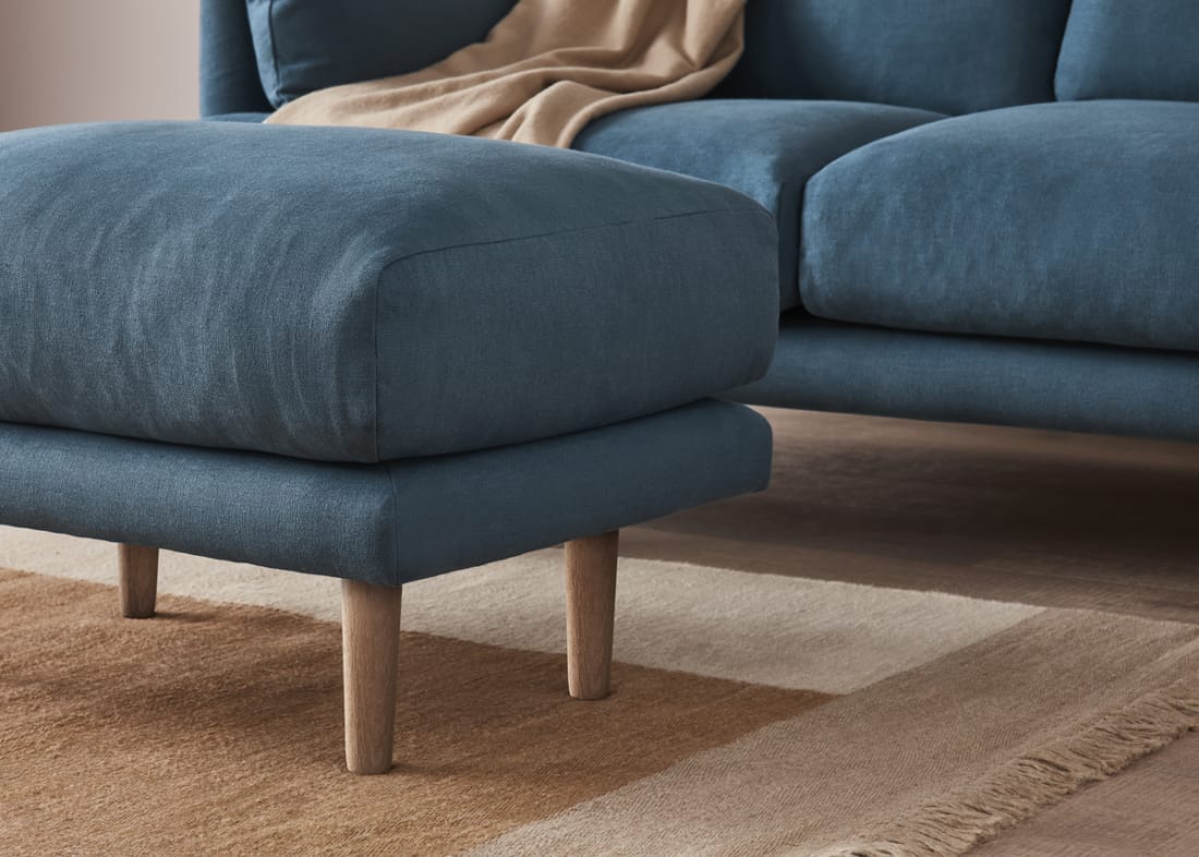 Jeffers Footstool in Hosepipe Teal Linen