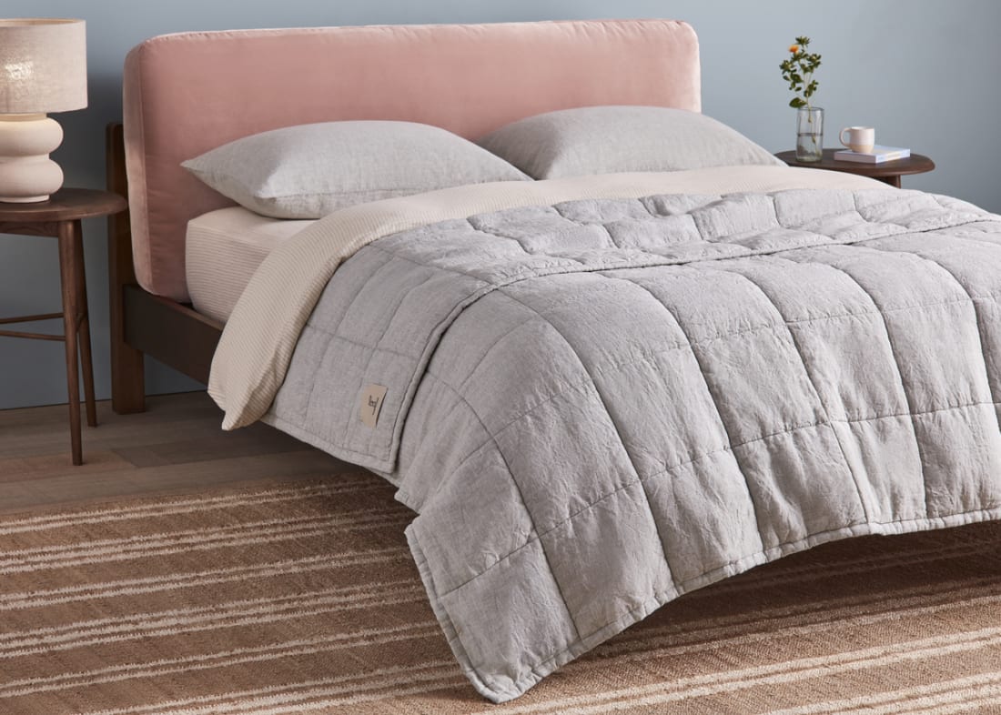 Marley Linen Quilt - 230cm x 250cm - Duck Pond Teal Marle