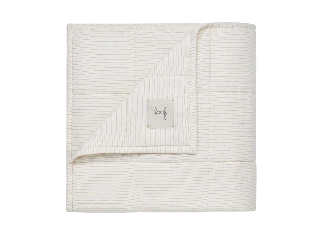 Stripey Slubby Linen Quilt - 200cm x 230cm - Butterscotch