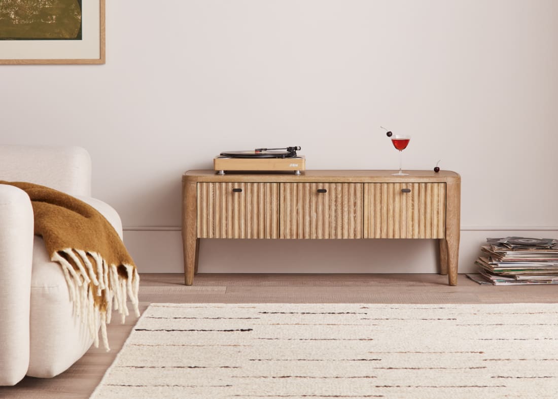 Heyday Media Unit in Whitewashed Oak