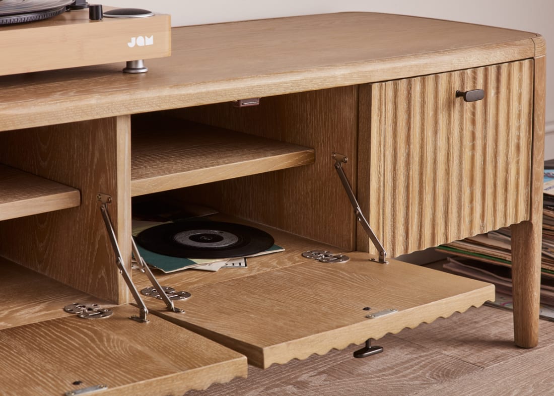 Heyday Media Unit in Whitewashed Oak