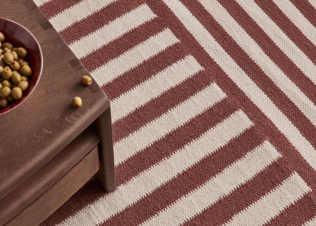 Double Stripey Wool Rug - 200cm x 300cm - Brown