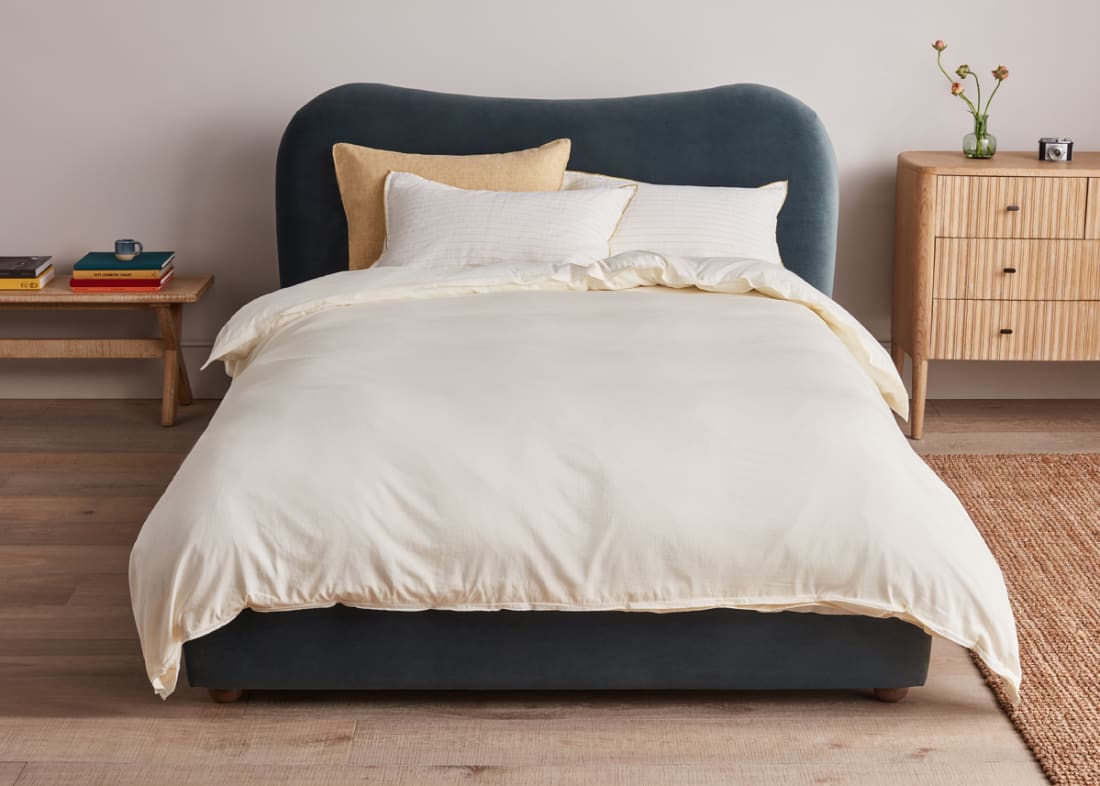 Twin Trim Classy Cotton Duvet Cover Superking in Oat Milk