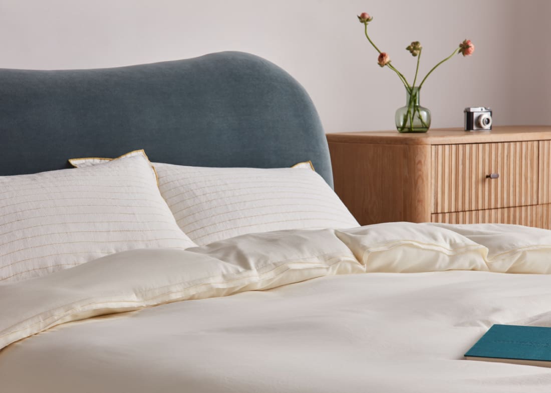 Twin Trim Classy Cotton Duvet Cover Superking in Oat Milk
