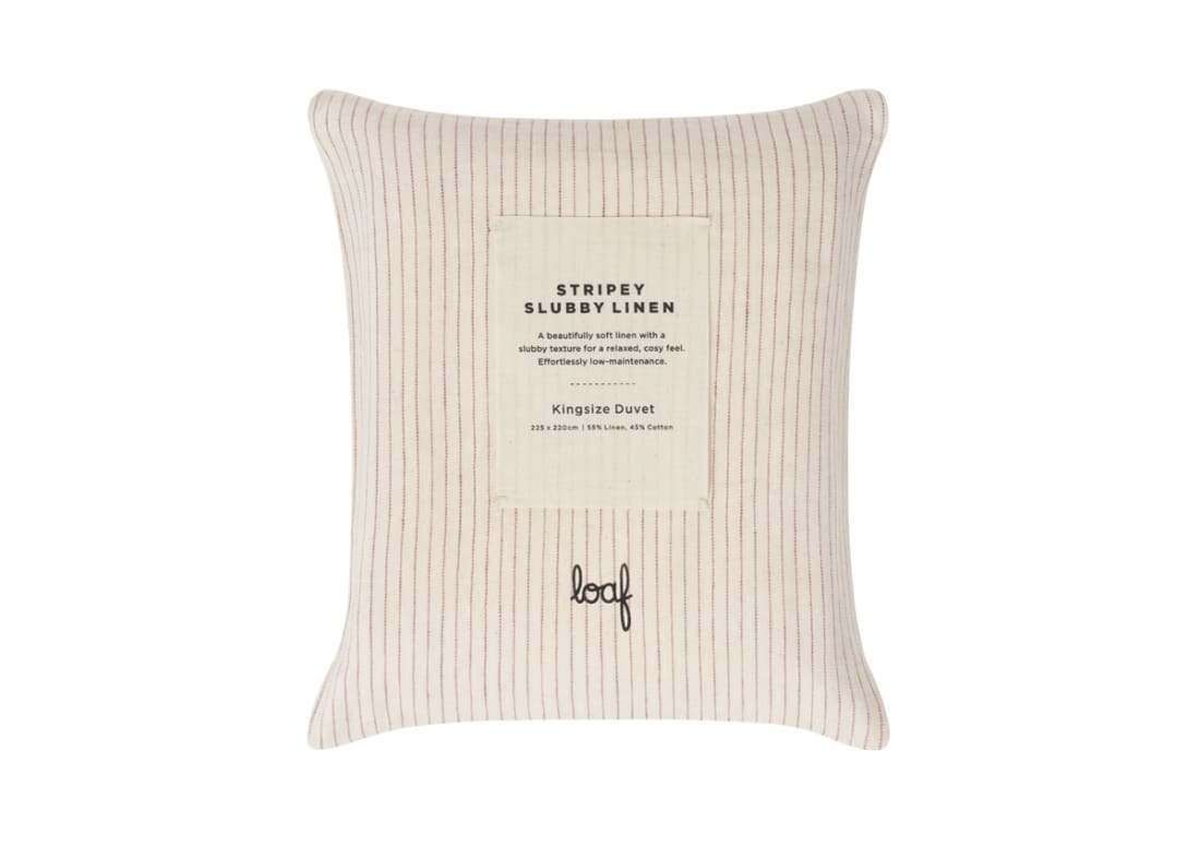 Stripey Slubby Linen Duvet Cover Superking in Raspberry Fool