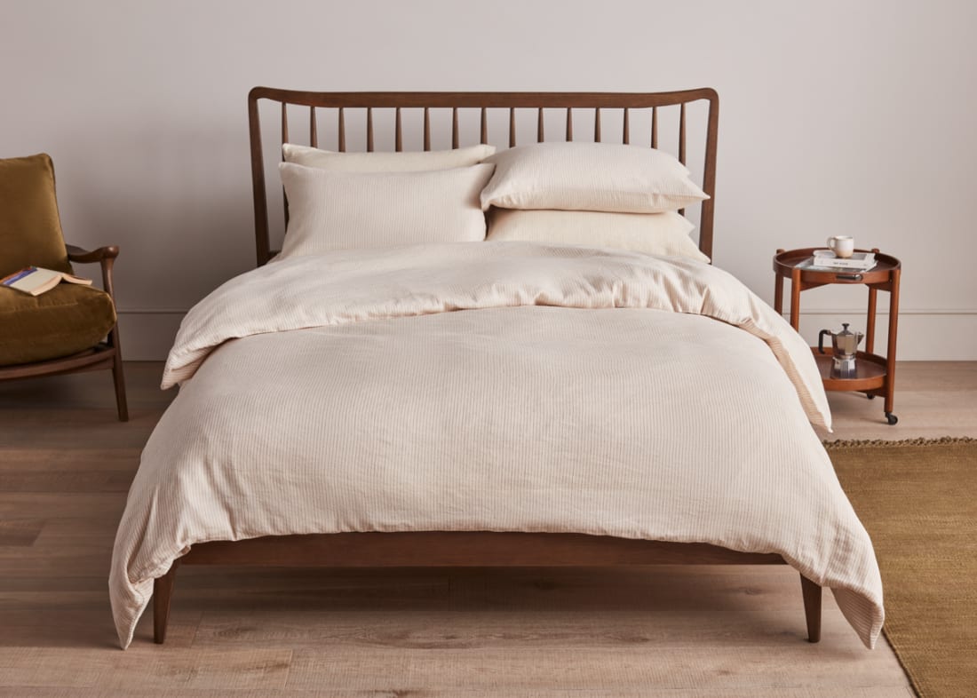 Stripey Slubby Linen Duvet Cover Superking in Raspberry Fool