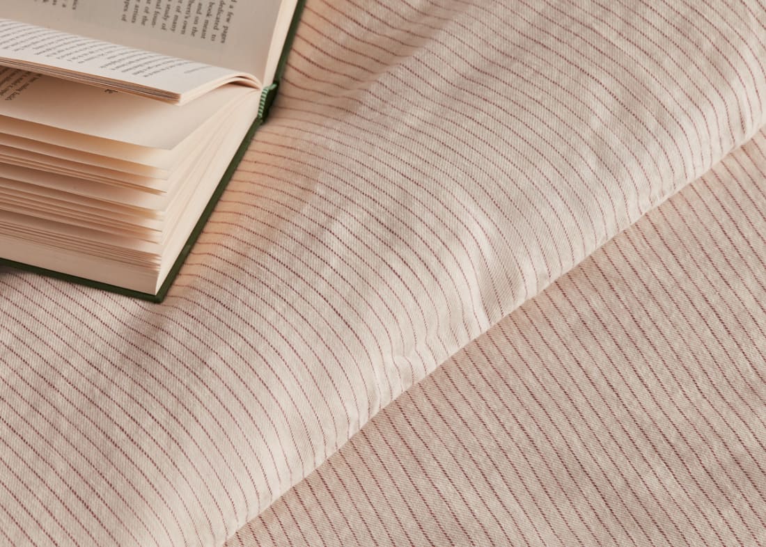 Stripey Slubby Linen Duvet Cover Superking in Raspberry Fool