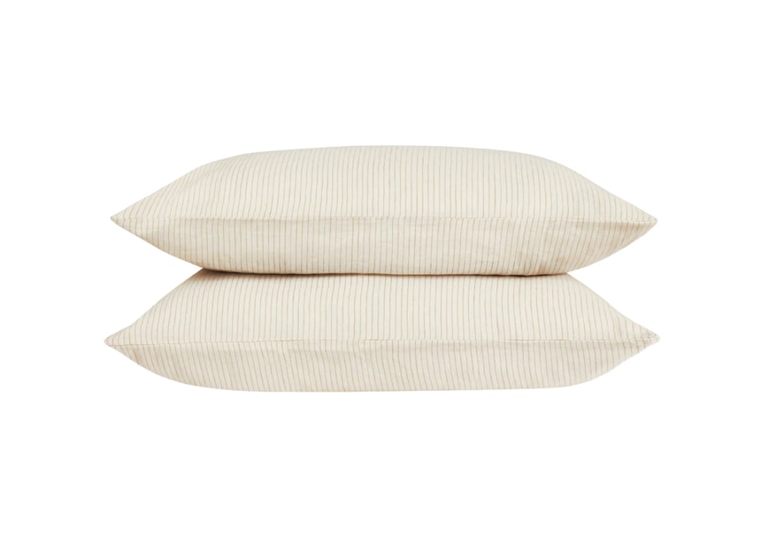 Stripey Slubby Linen Set of 2 Pillowcases in Butterscotch
