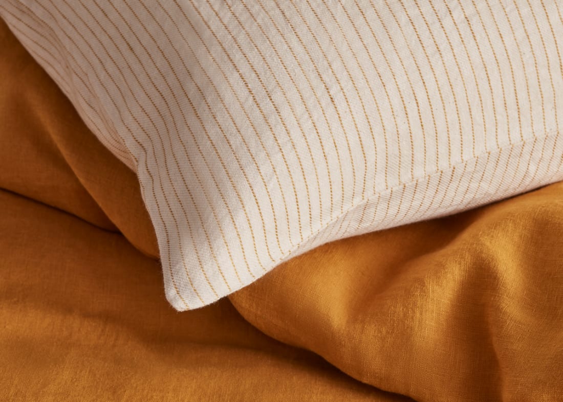 Stripey Slubby Linen Set of 2 Pillowcases in Butterscotch