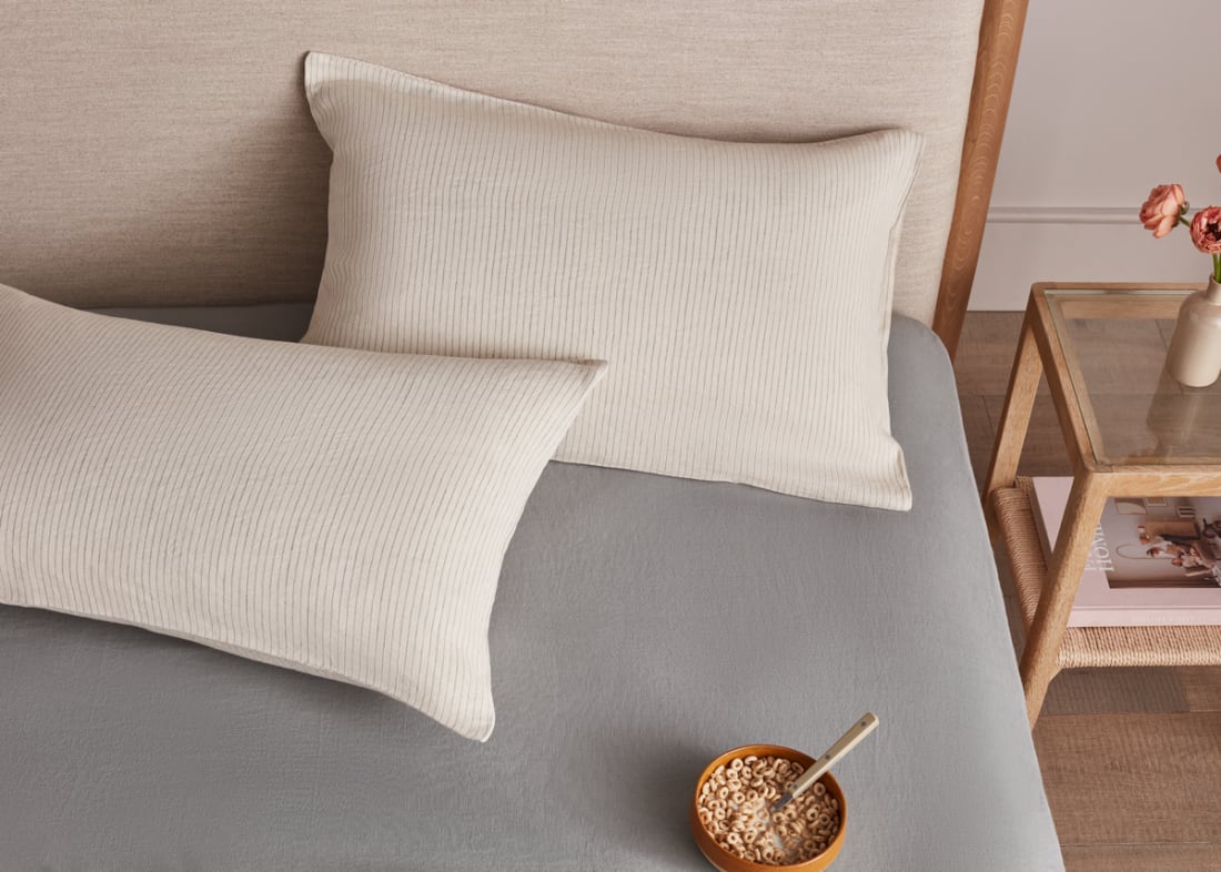 Stripey Slubby Linen Set of 2 Pillowcases in Duck Pond Teal