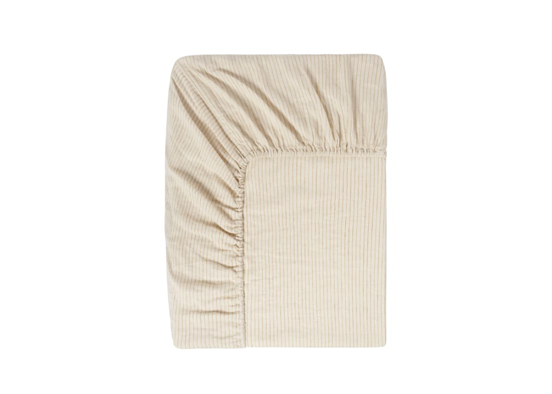 Stripey Slubby Linen Fitted Sheet Double in Butterscotch
