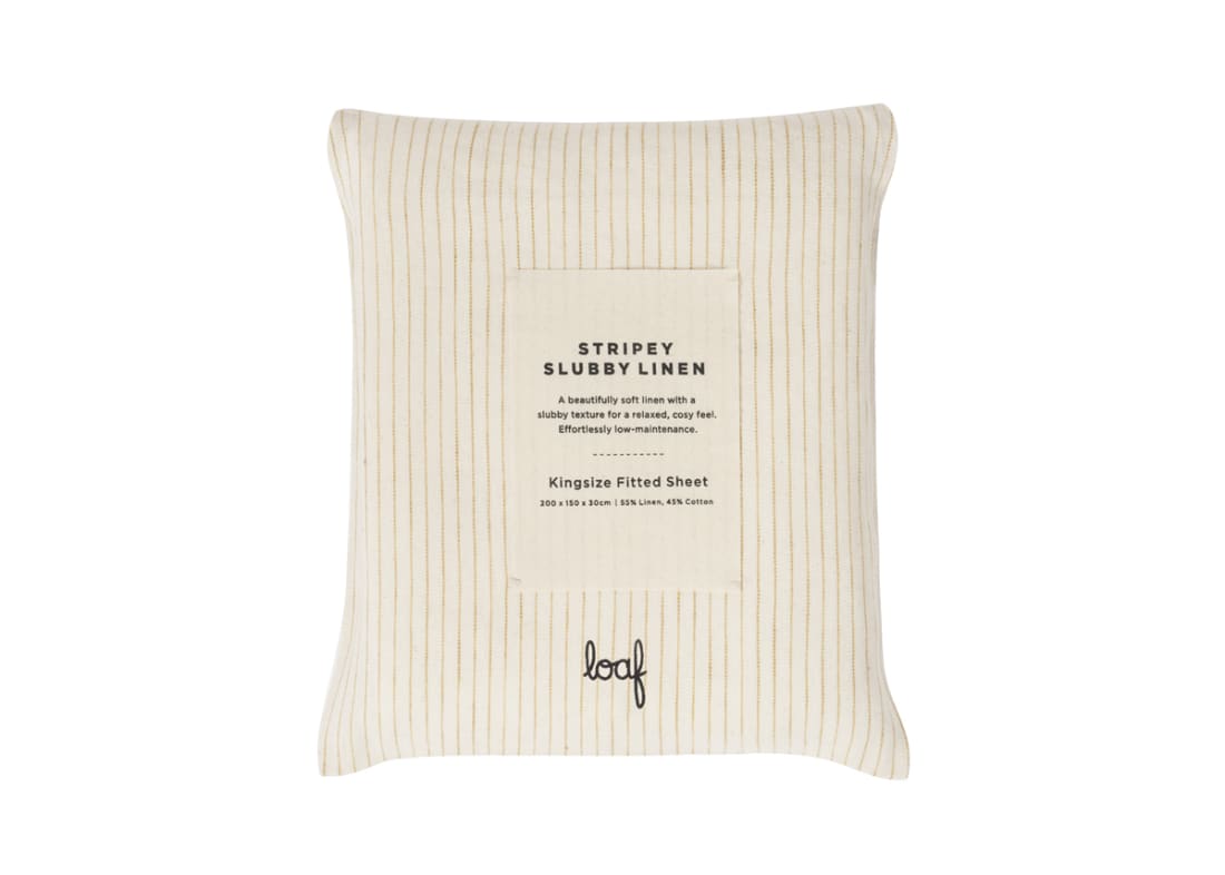 Stripey Slubby Linen Fitted Sheet Double in Butterscotch