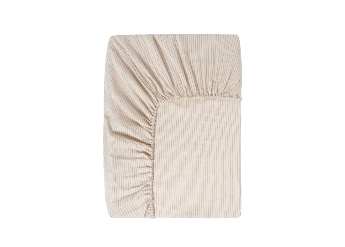 Stripey Slubby Linen Fitted Sheet Superking in Raspberry Fool