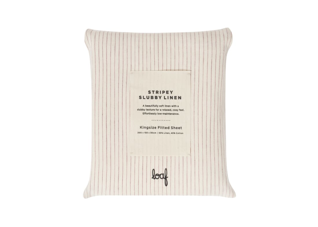 Stripey Slubby Linen Fitted Sheet Superking in Raspberry Fool