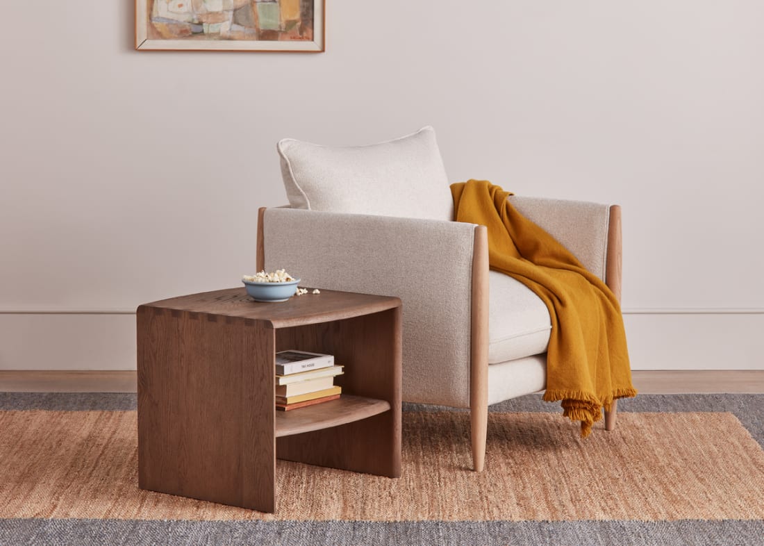 Bowie Side Table in Dark Oak with the Spencer Accent Chair