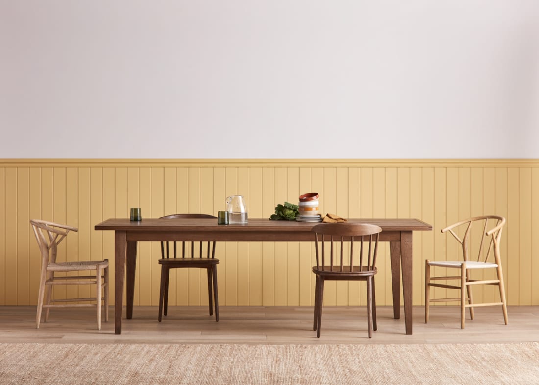 Bread Kitchen Table in Dark Oak with Chortler and Drummer Kitchen Chairs