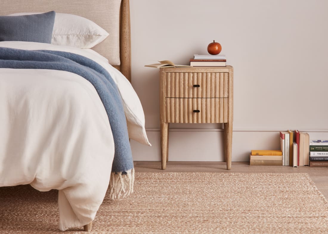 Heyday Side Table in Whitewashed Oak with the Bagel Bed