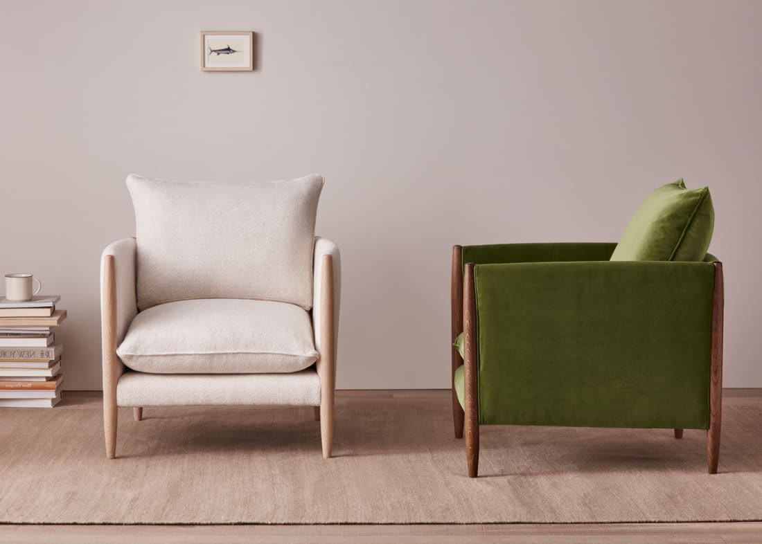 Spencer Accent Chair in Light Oak in Egg Box Beige Linen