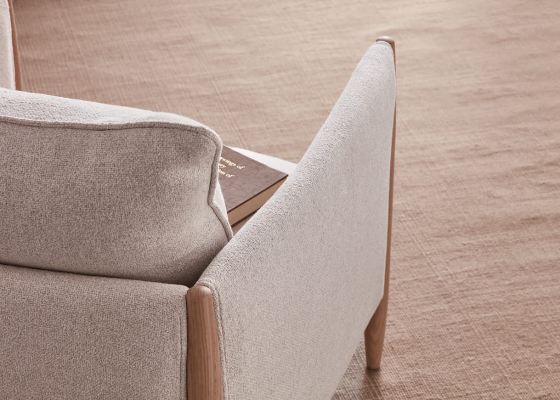 Spencer Accent Chair in Light Oak in Egg Box Beige Linen