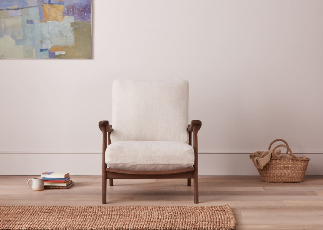 Squishbag Accent Chair in Dark Oak in Egg Box Beige Linen