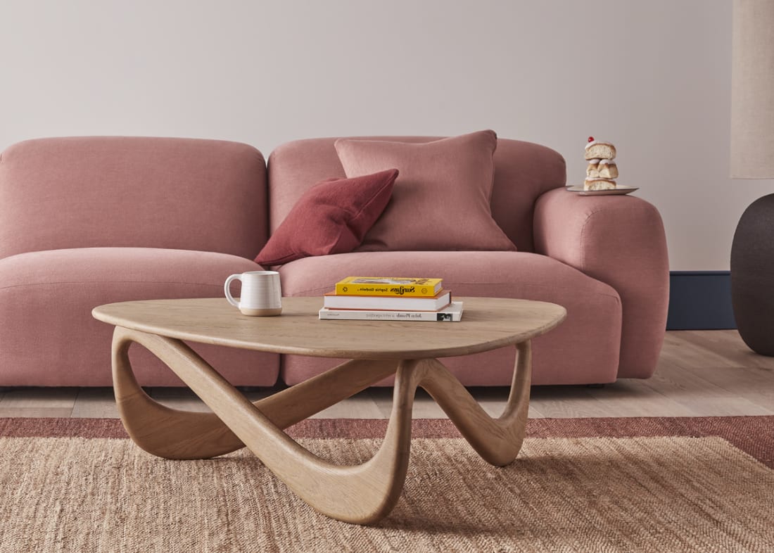 Looper Coffee Table in Light Oak with the Squishblocks Sofa