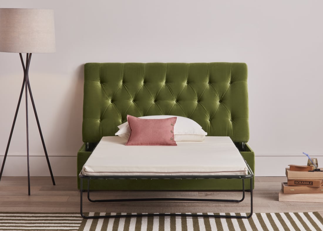 Bed in a Button in Grass Clippings Green Velvet