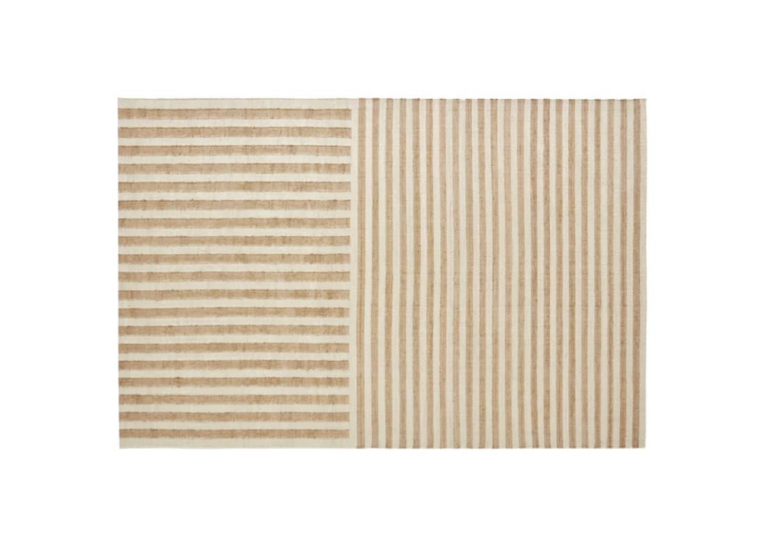 Double Stripey Jute Rug - 140cm x 200cm - Natural and Clotted Cream White