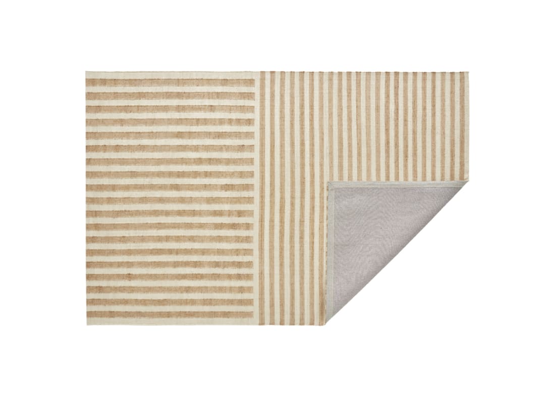 Double Stripey Jute Rug - 140cm x 200cm - Natural and Clotted Cream White