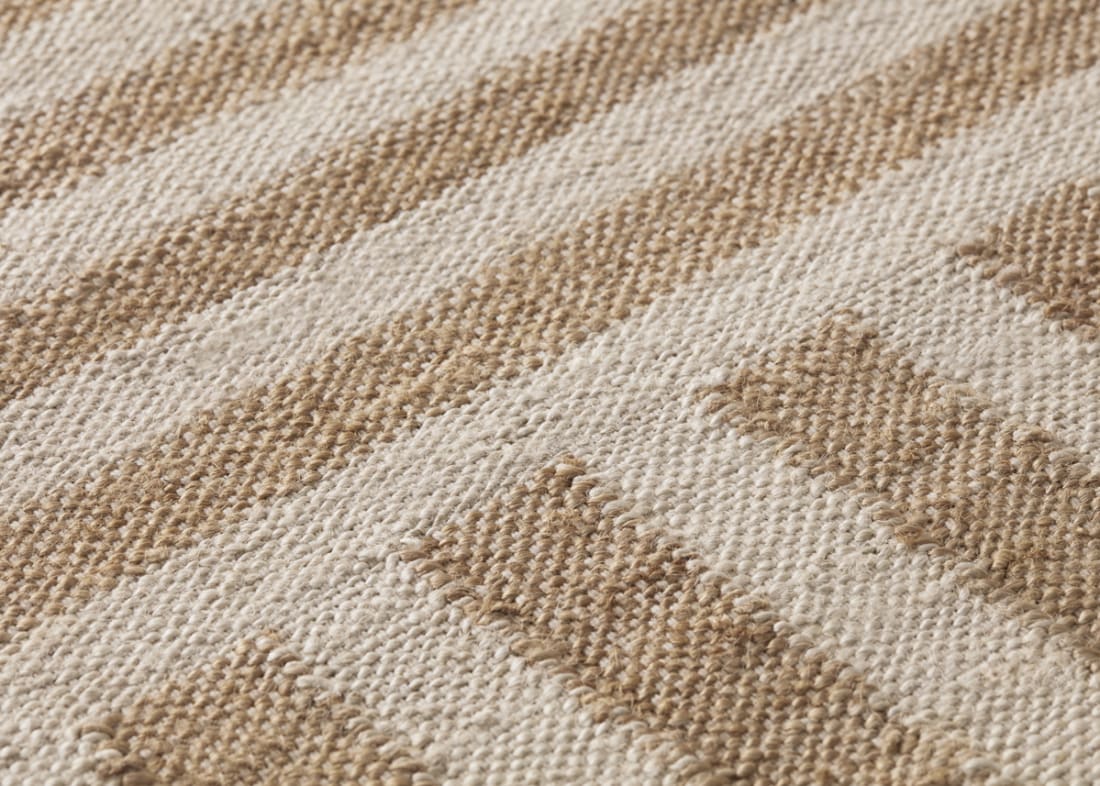 Double Stripey Jute Rug - 140cm x 200cm - Natural and Clotted Cream White