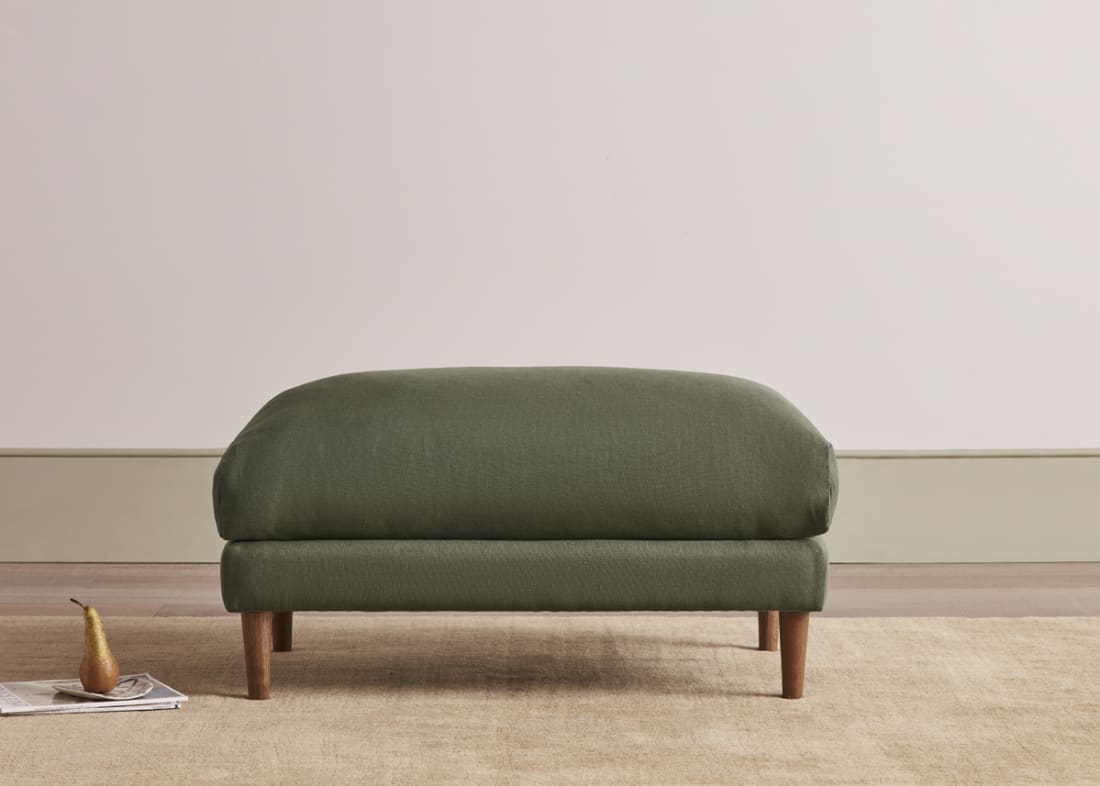 Squishmeister Footstool in Waxed Jacket Green Linen