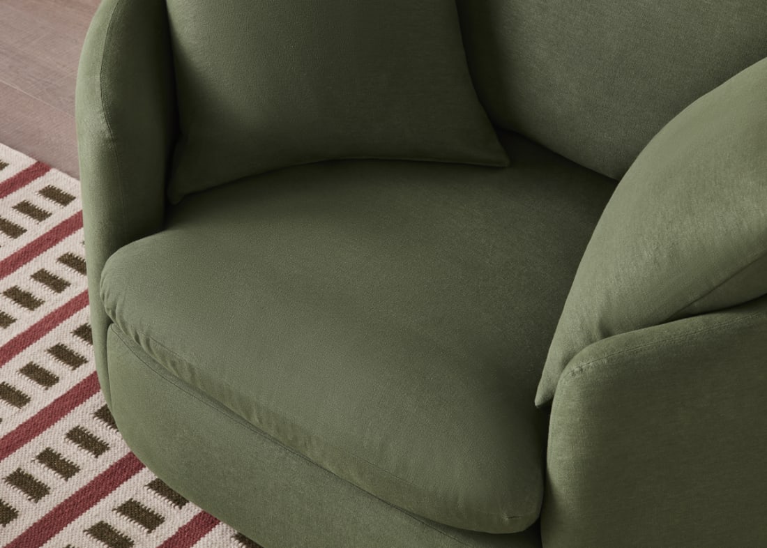 Curvella Love Seat in Grass Clippings Green Linen