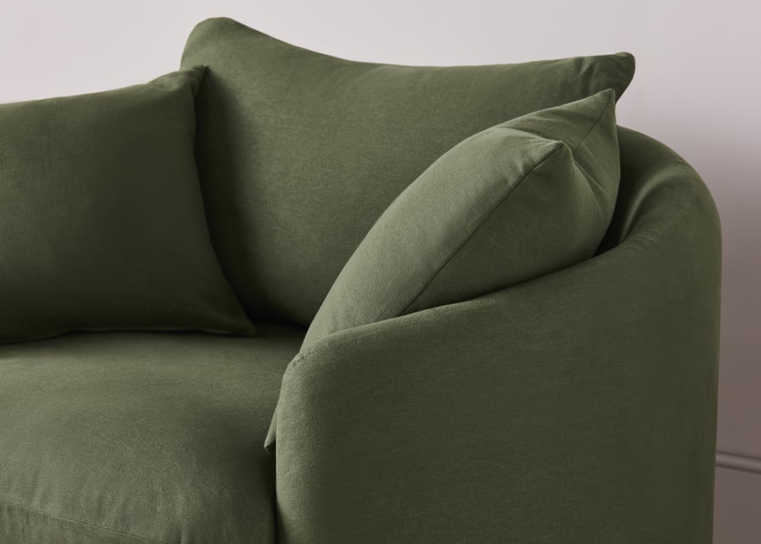 Curvella Love Seat in Grass Clippings Green Linen