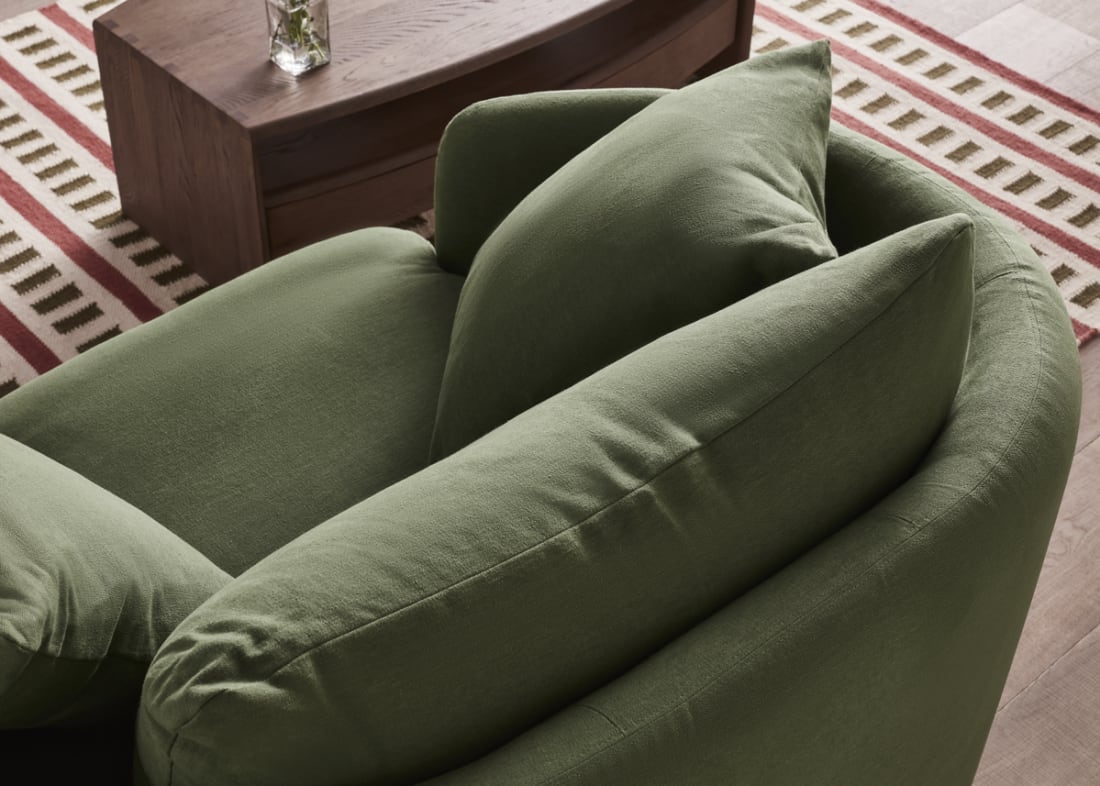 Curvella Love Seat in Grass Clippings Green Linen