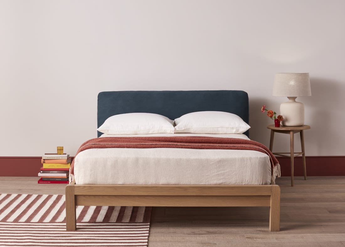 Slumberbatch Bed in Light Oak in Hosepipe Clever Linen